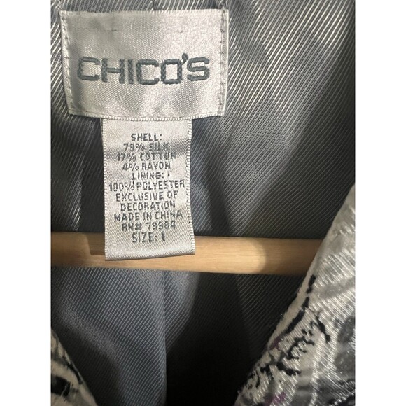 Chico's Purple Pretty Print Beaded Silk Blend Parmenia Women Jacket Size 1 - Picture 6 of 10